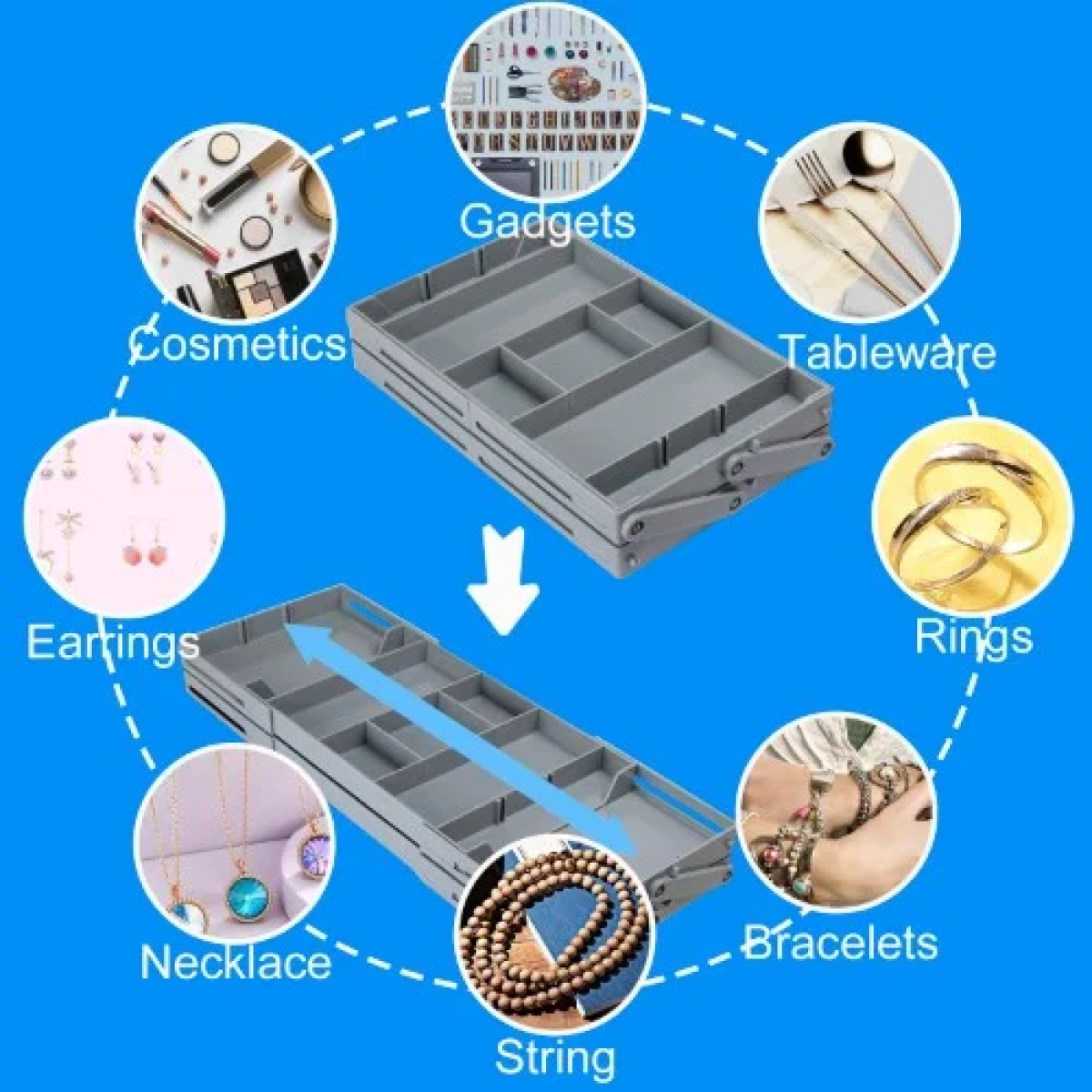 Επεκτάσιμο Έξυπνο Συρτάρι 2 Επιπέδων Smart Drawer Γκρι
