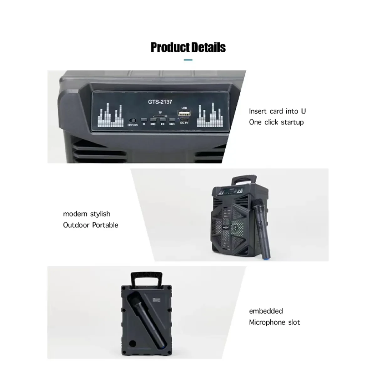 Φορητό Bluetooth Ηχείο Με Μικρόφωνο Και LED φωτισμό GTS-2137