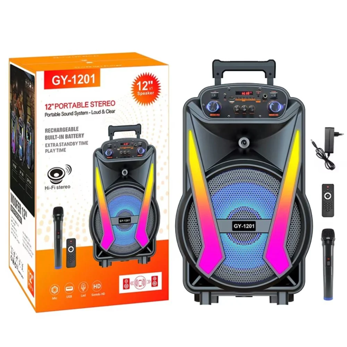 Φορητό Ηχείο Subwoofer με Μικρόφωνο Καραόκε GY-1201