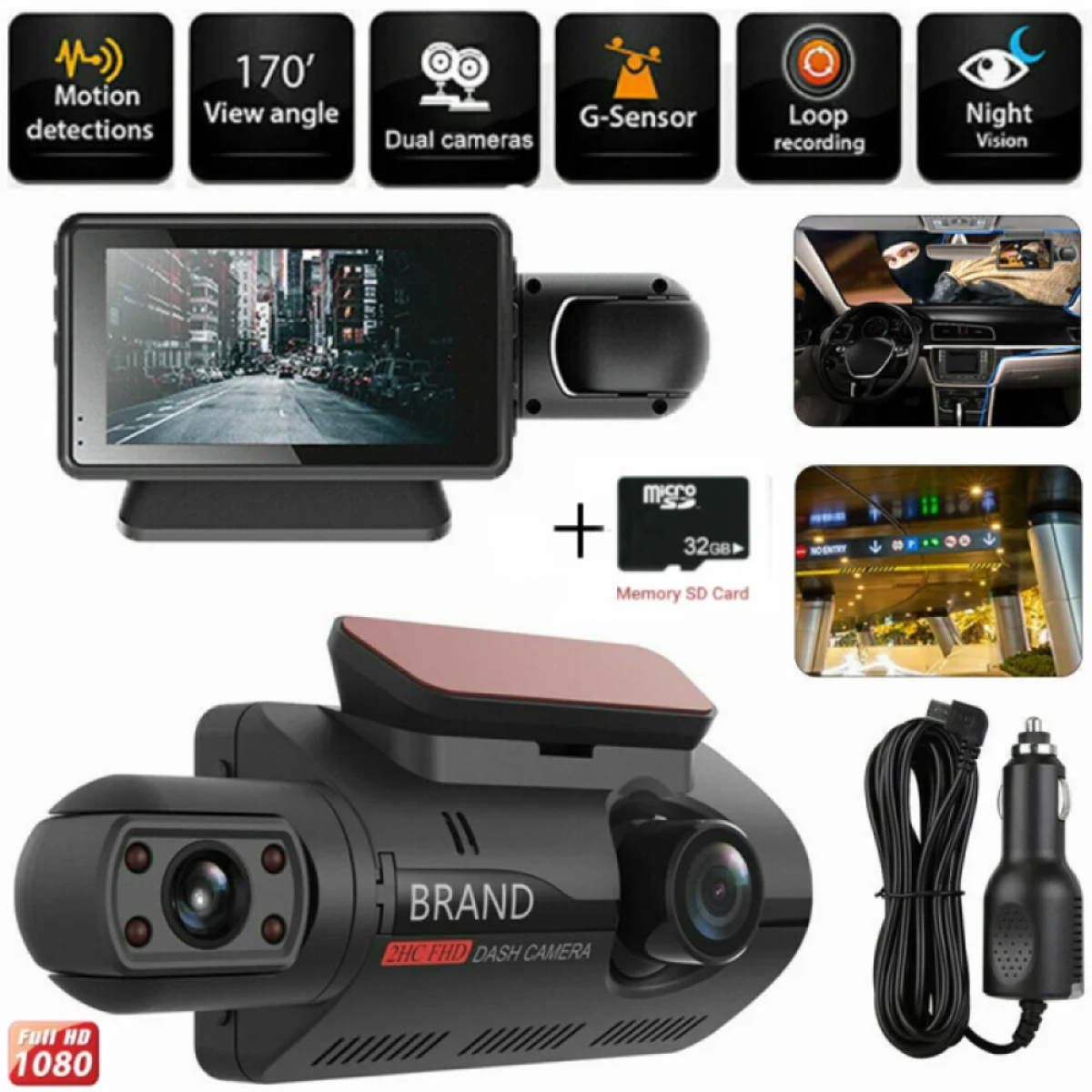 Κάμερα DVR Αυτοκινήτου με Οθόνη και Νυχτερινή Λήψη 2K για Ταμπλό και για Παρμπρίζ Αυτοκινήτου με Αυτοκόλλητο