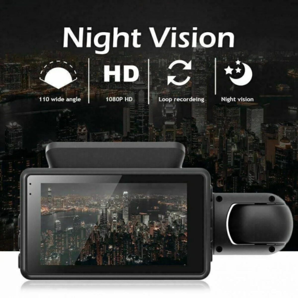 Κάμερα DVR Αυτοκινήτου με Οθόνη και Νυχτερινή Λήψη 2K για Ταμπλό και για Παρμπρίζ Αυτοκινήτου με Αυτοκόλλητο