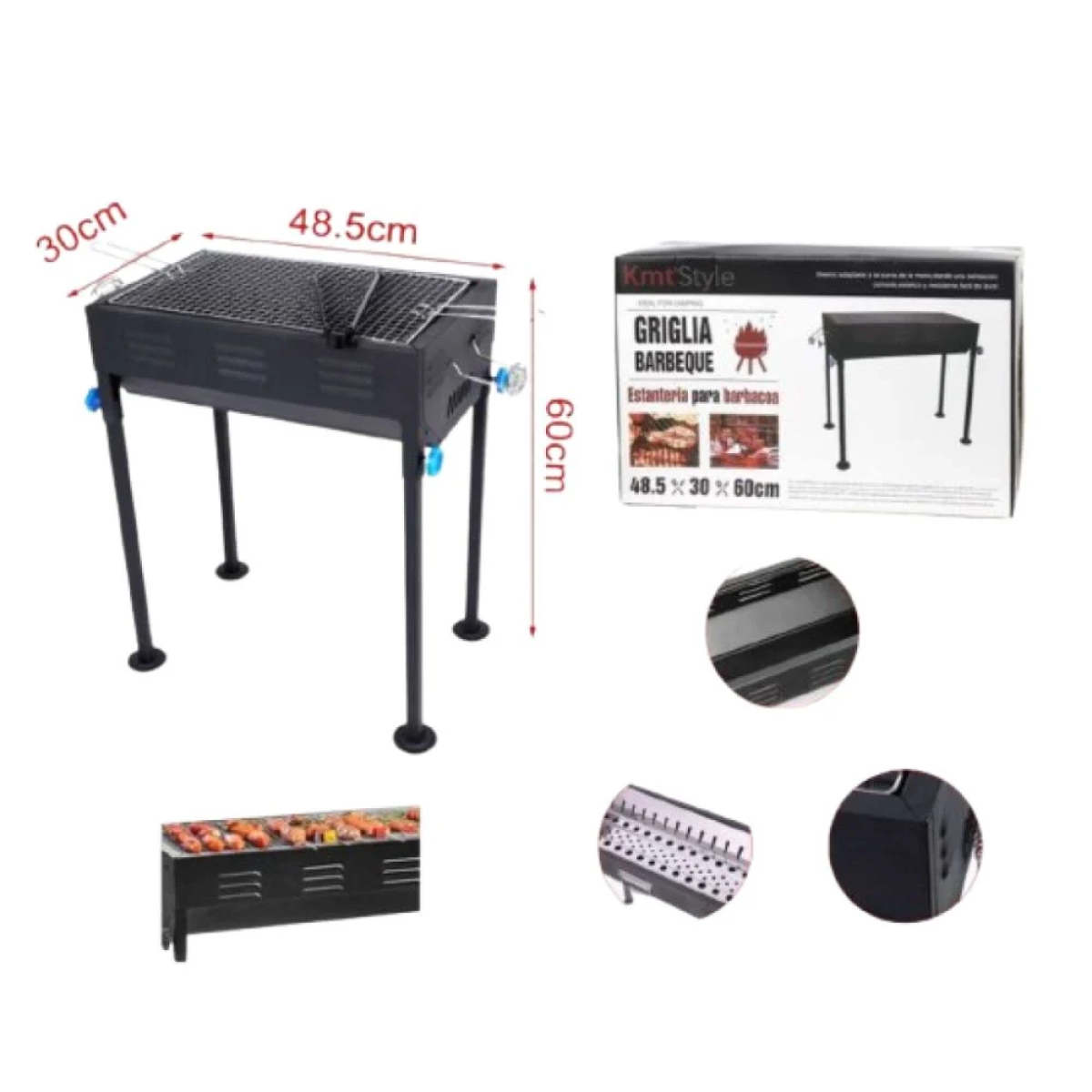 KMT Style Φορητή Ψησταριά Κάρβουνου για BBQ 48.5×30εκ. Μαύρη