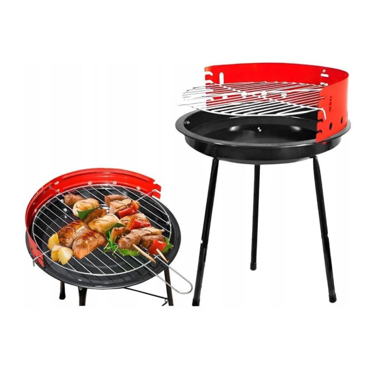 KMT Style Στρογγυλή Φορητή Ψησταριά Κάρβουνου για BBQ 44×40εκ. Κόκκινη