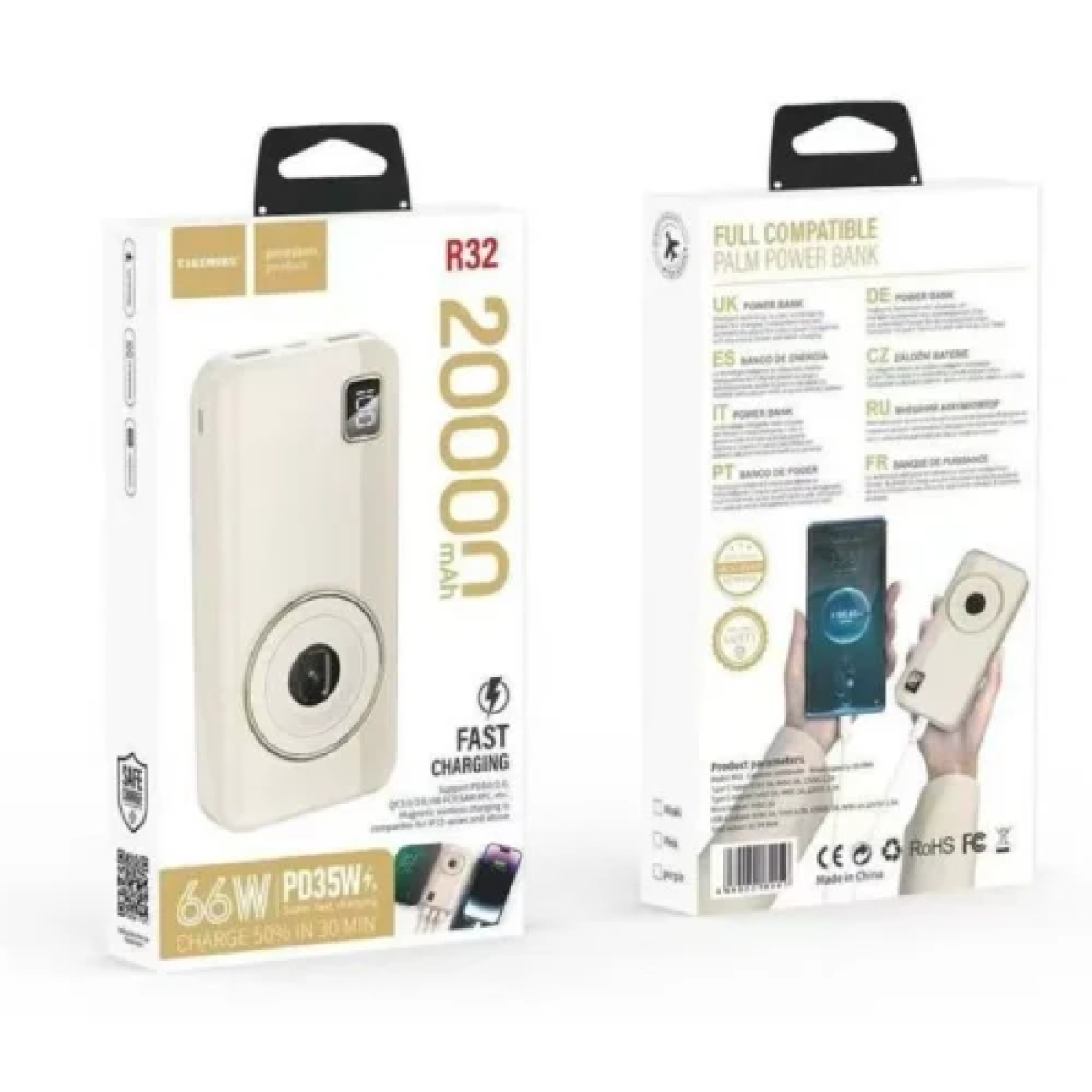 Μαγνητικό Powerbank 20000mAh Γρήγορη φόρτιση 66W PD35W Takemore R32 μπεζ
