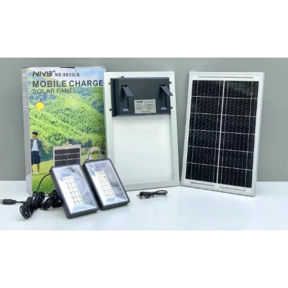NS-8833SL Ηλιακό Σύστημα Φόρτισης με Πάνελ 6V 10W 19200mah & 2 LED Φώτα Έκτακτης Ανάγκης DC 3,7V/ USB 5V