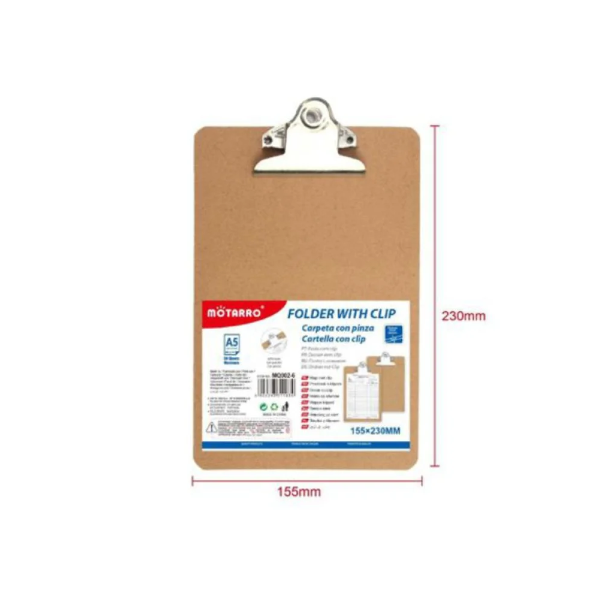 Πινακίδα 155x230mm για Α5 με Πιάστρα από Χαρτόνι Motarro MQ002-6
