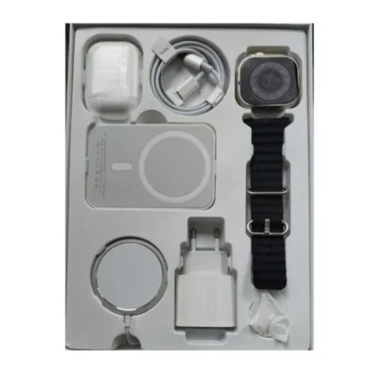 Πλήρες Σετ 8 σε 1 με Smartwatch 2", Ασύρματα Ακουστικά, Φορτιστή, Καλώδια, Εξωτερική Μπαταρία Χ8 Combo - Μαύρο