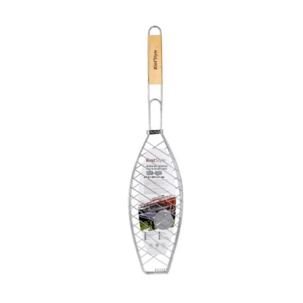 Σχάρα Ψησίματος Ψαριού Barbeque Μεταλλική 64.5x40cm με Ξύλινη Λαβή