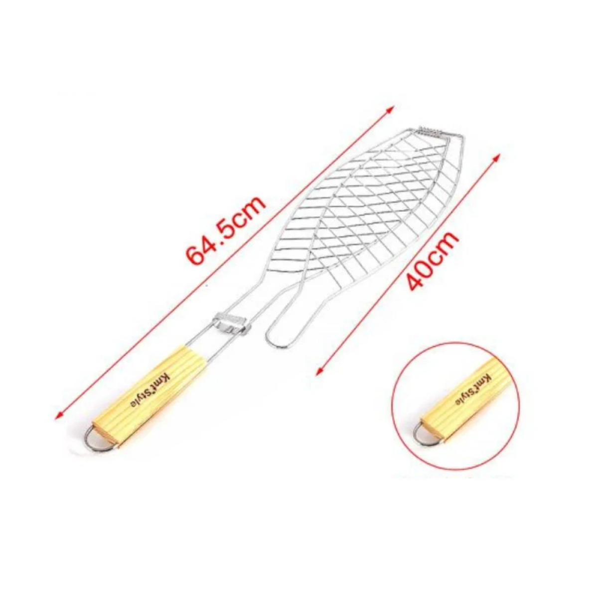 Σχάρα Ψησίματος Ψαριού Barbeque Μεταλλική 64.5x40cm με Ξύλινη Λαβή