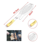 Σχάρα Ψησίματος Ψαριού Barbeque Μεταλλική 64.5x40cm με Ξύλινη Λαβή