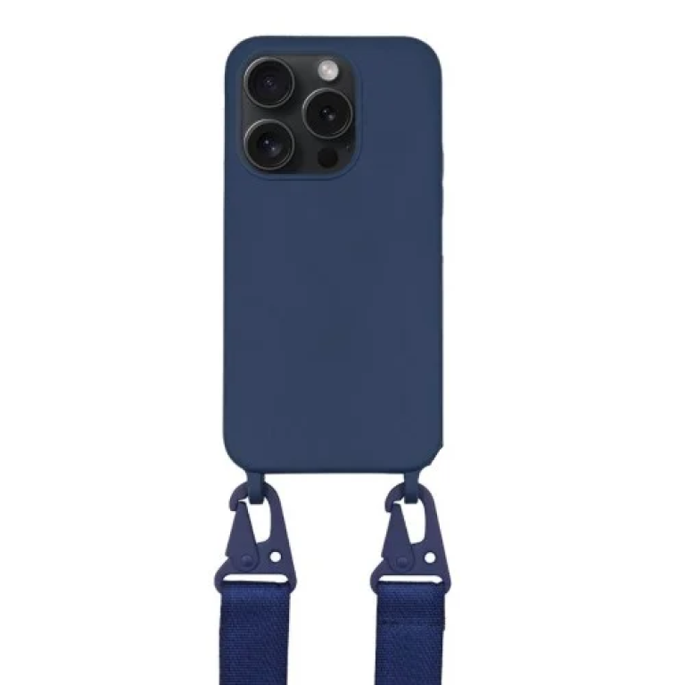 Θήκη Σιλικόνης με Strap για iPhone 15 MagSafe Μπλε