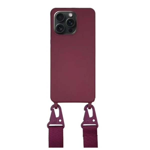 Θήκη Σιλικόνης με Strap για iPhone 15 MagSafe Μπορντό