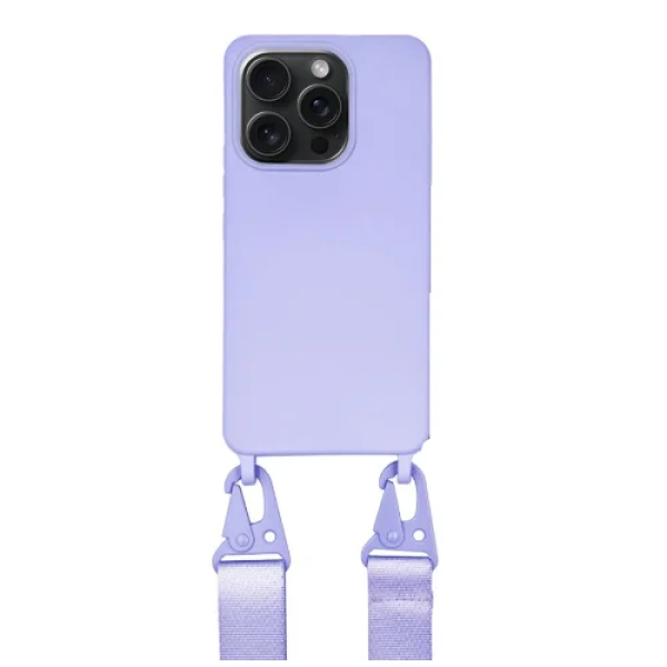 Θήκη Σιλικόνης με Strap για iPhone 15 MagSafe Λιλά