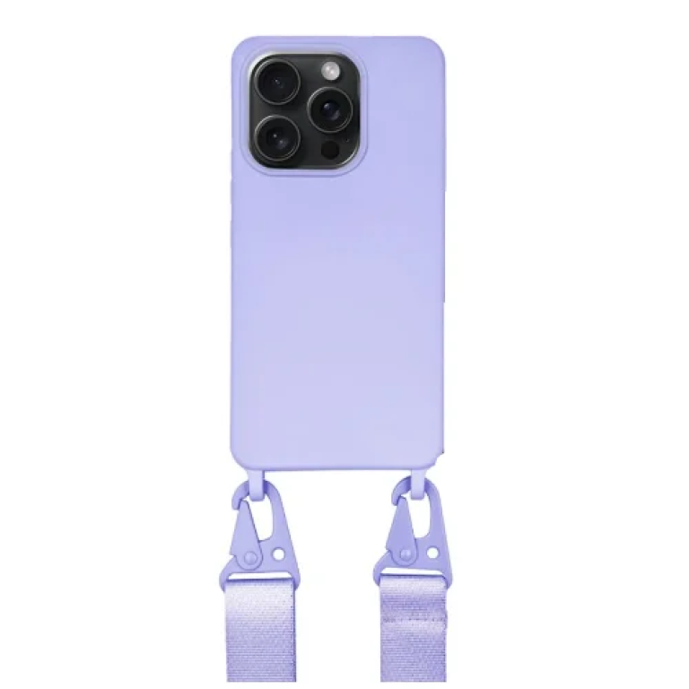 Θήκη Σιλικόνης με Strap για iPhone 15 MagSafe Λιλά