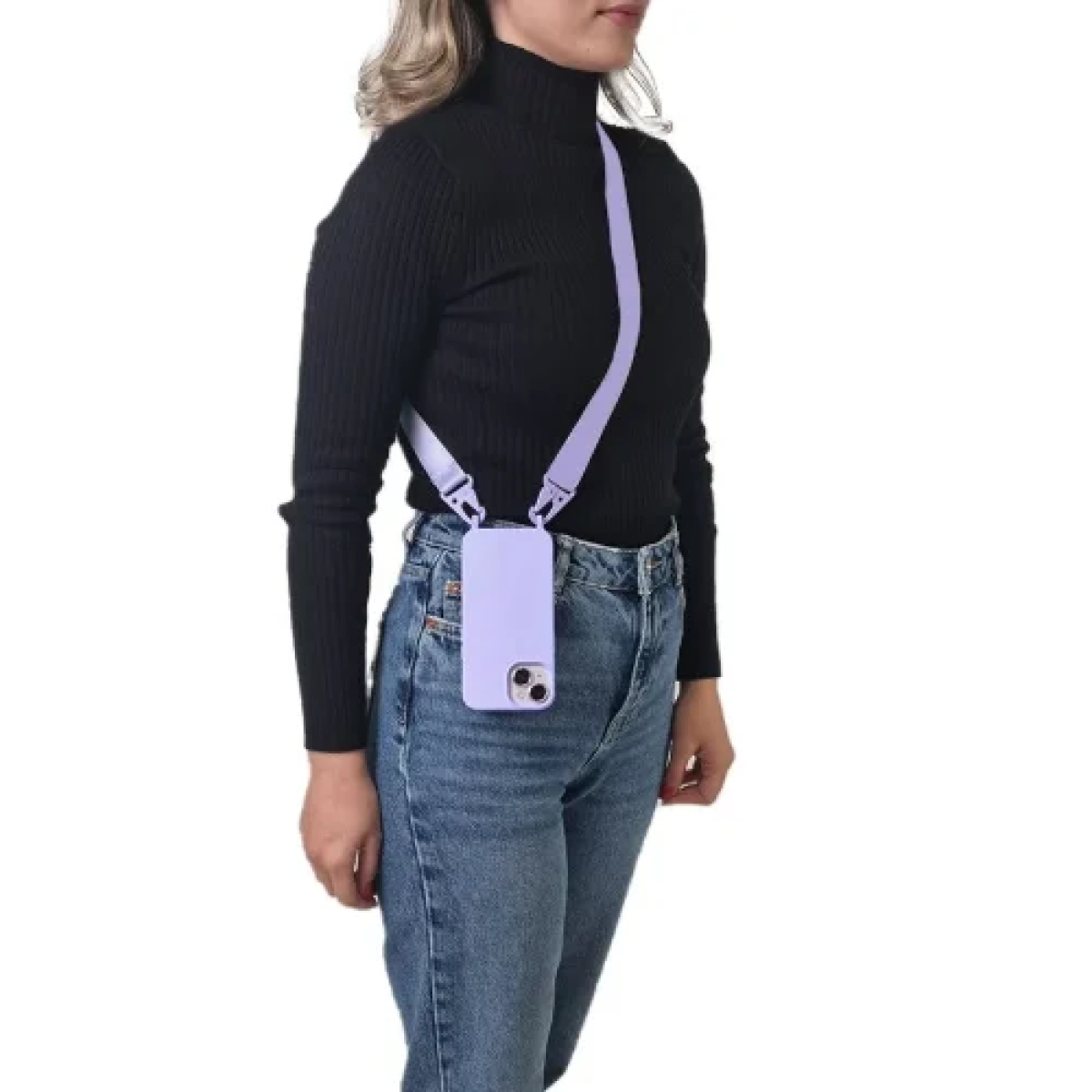 Θήκη Σιλικόνης με Strap για iPhone 15 MagSafe Λιλά