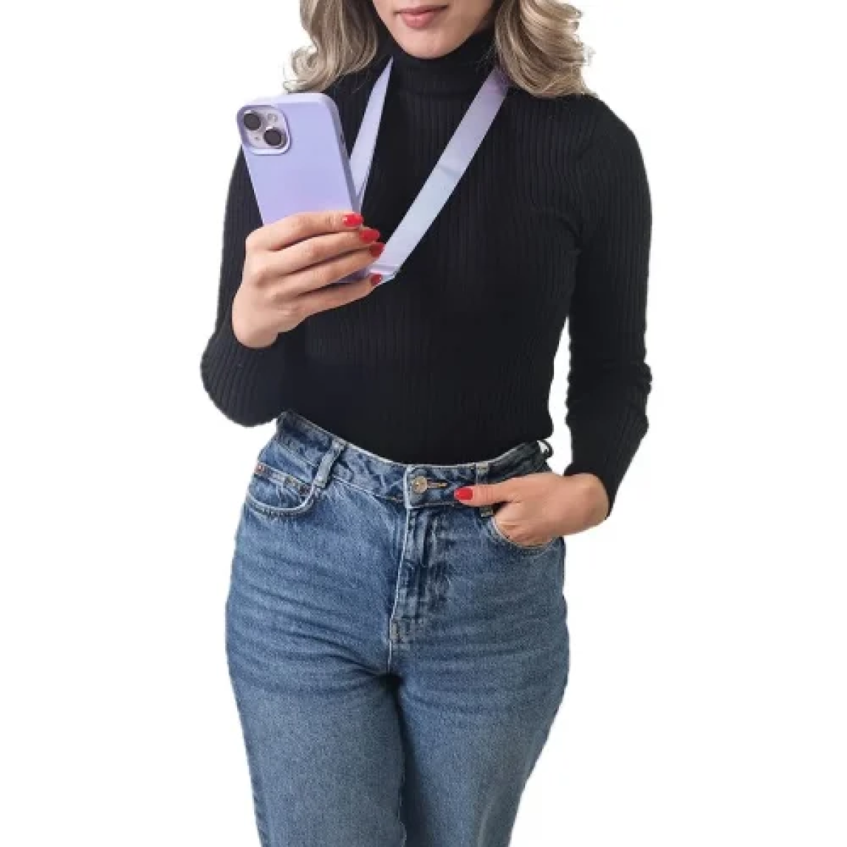 Θήκη Σιλικόνης με Strap για iPhone 15 MagSafe Λιλά