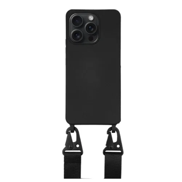 Θήκη Σιλικόνης με Strap για iPhone 15 MagSafe Μαύρη