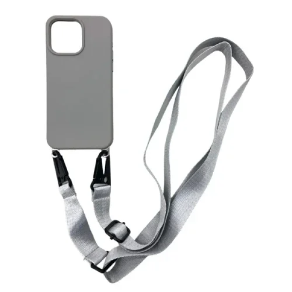 Θήκη Σιλικόνης με Strap για iPhone 15 Pro Max MagSafe Γκρι
