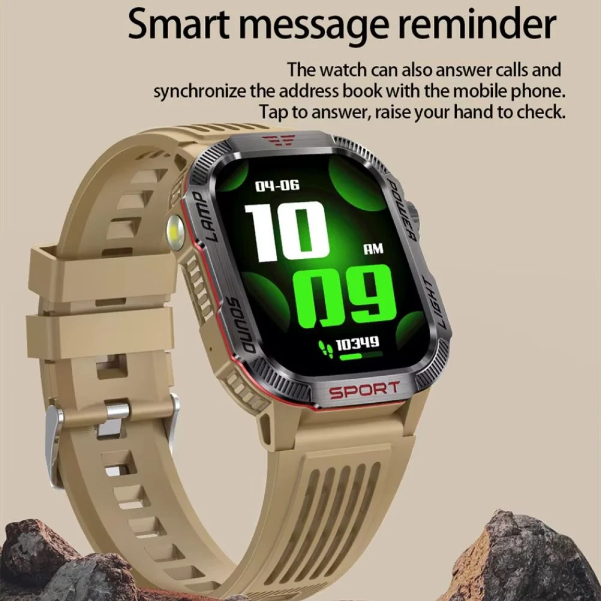 TKY-M5 Bluetooth Smartwatch Αδιάβροχο με Έγχρωμη Οθόνη Αφής, Παλμογράφο, Οξύμετρο, Πυξίδα & Παρακολούθηση Ύπνου Μπεζ