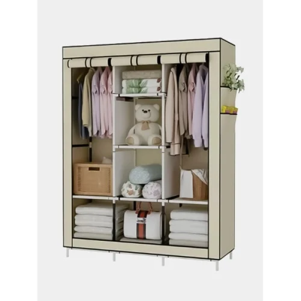 Τριπλή Υφασμάτινη Ντουλάπα Με 14 Ράφια 130x45x175cm 88130 - Μπεζ