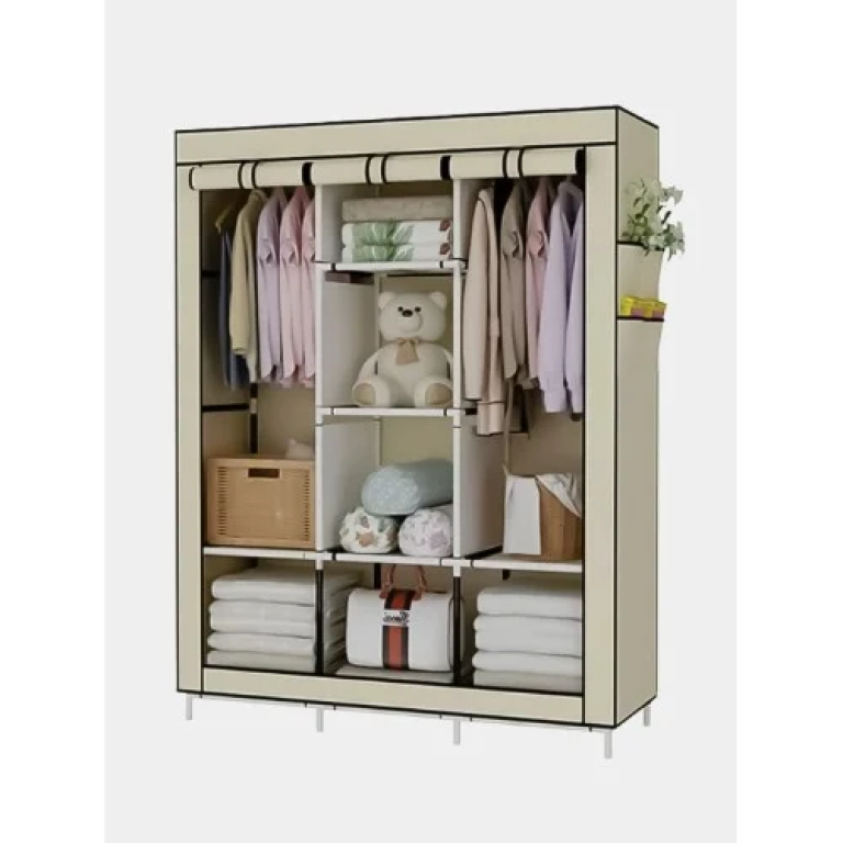 Τριπλή Υφασμάτινη Ντουλάπα Με 14 Ράφια 130x45x175cm 88130 - Μπεζ