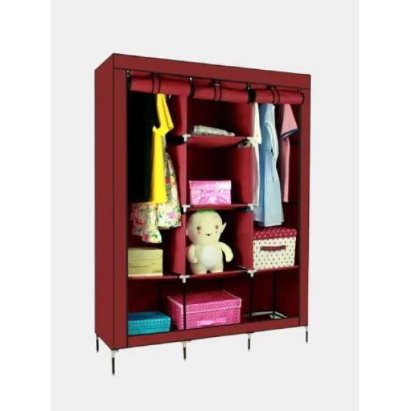 Τριπλή Υφασμάτινη Ντουλάπα Με 14 Ράφια 130x45x175cm 88130 - Κόκκινο