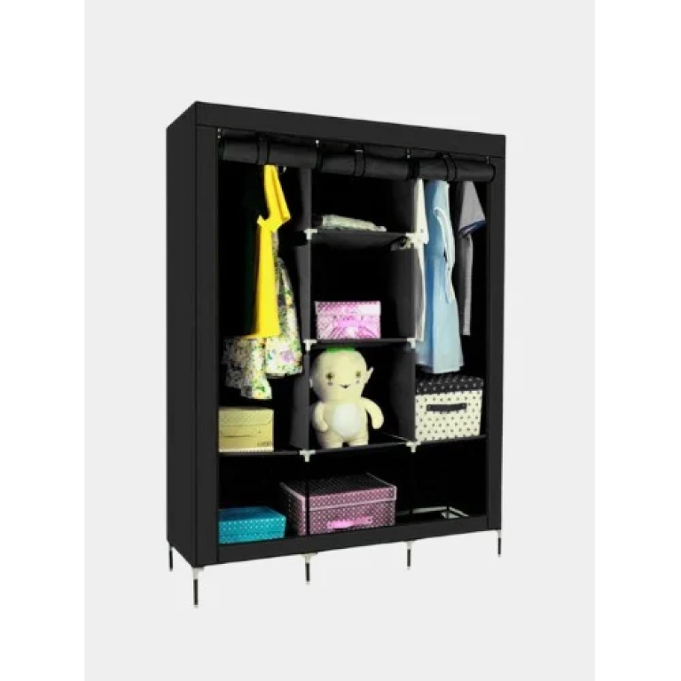 Τριπλή Υφασμάτινη Ντουλάπα Με 14 Ράφια 130x45x175cm 88130 - Μαύρο