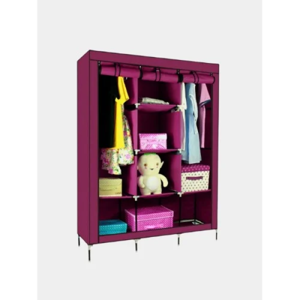 Τριπλή Υφασμάτινη Ντουλάπα Με 14 Ράφια 130x45x175cm 88130 - Μωβ