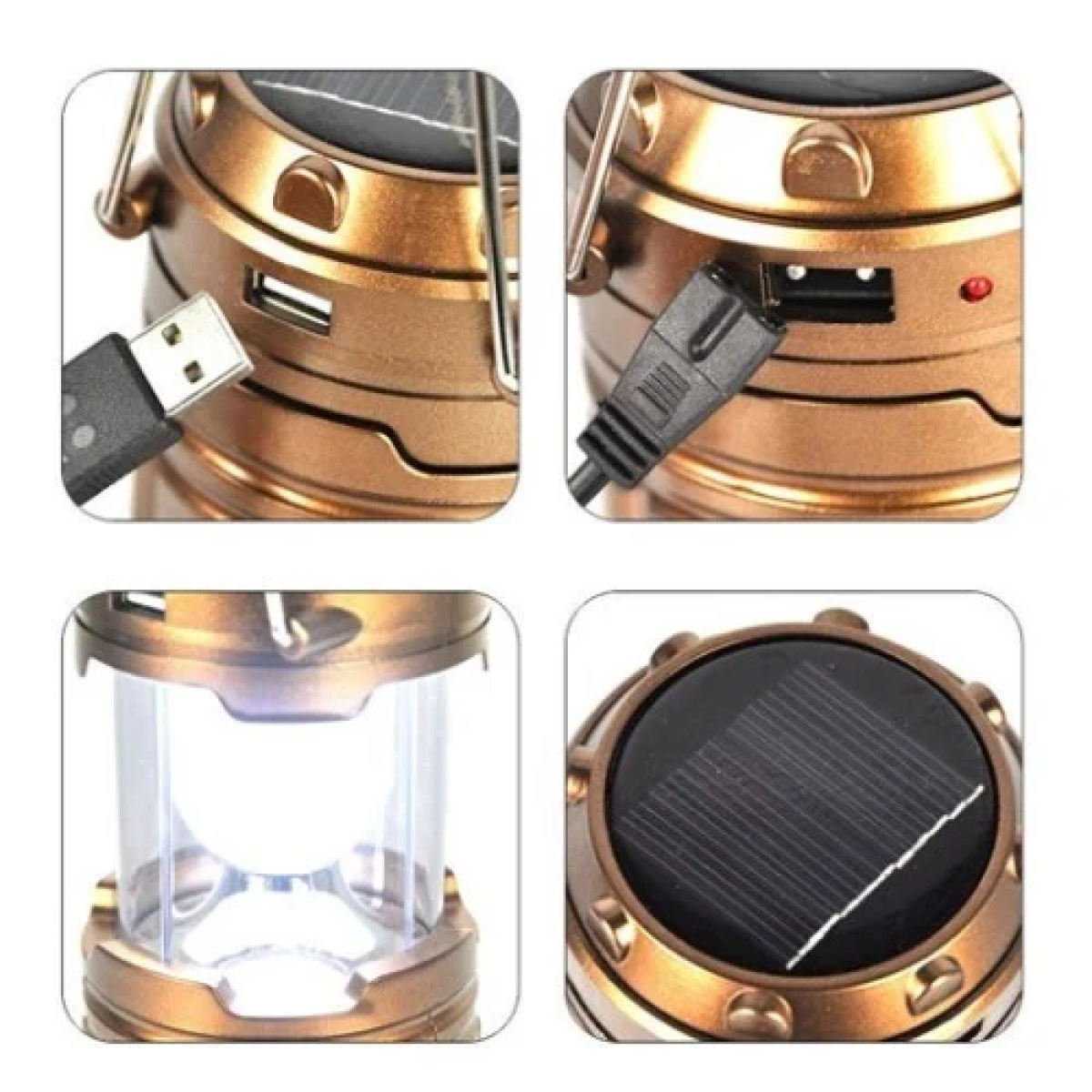 X-Balog LED Φωτιστικό - Φανάρι Ηλιακό Επαναφορτιζόμενο USB BL-5800 Χρυσό