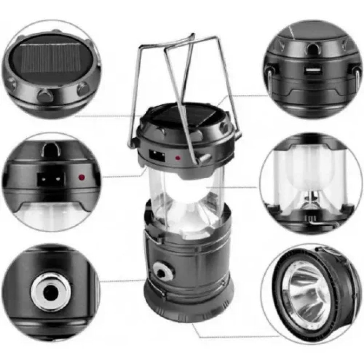 X-Balog LED Φωτιστικό - Φανάρι Ηλιακό Επαναφορτιζόμενο USB BL-5800 Μαύρο