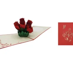 ORIGAMI Ευχετήρια Κάρτα 3D Μπουκέτο Κόκκινα Τριαντάφυλλα ORROSE