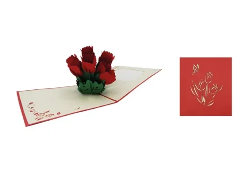 ORIGAMI Ευχετήρια Κάρτα 3D Μπουκέτο Κόκκινα Τριαντάφυλλα ORROSE