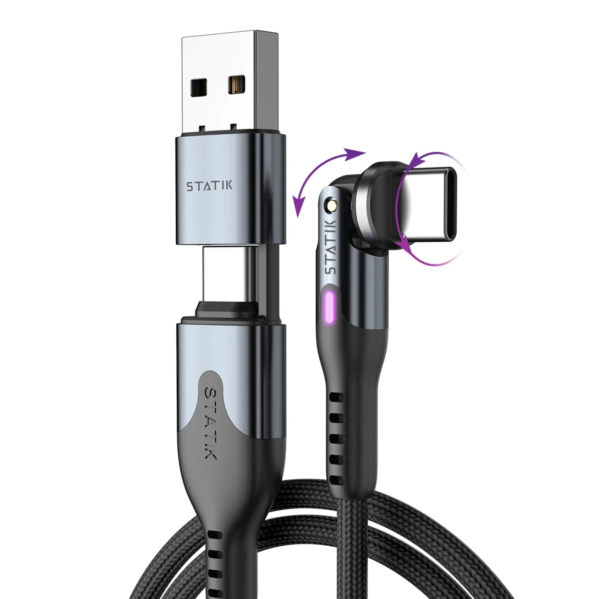 STATIK Καλώδιο Φόρτισης USB-A/Type C σε Type C Περιστρεφόμενη