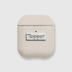 Tapper Θήκη για AirPods Gen 1 & 2 Δερμάτινη με Ασημί Λεπτομέρεια Λευκή 1857