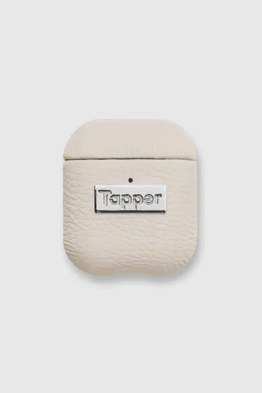 Tapper Θήκη για AirPods Gen 1 & 2 Δερμάτινη με Ασημί Λεπτομέρεια Λευκή 1857