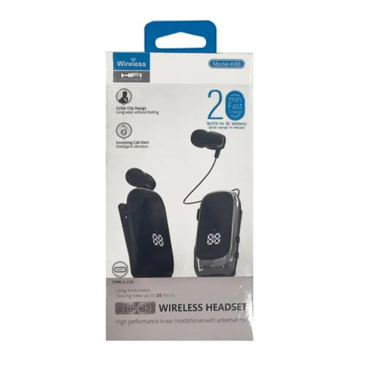 Ακουστικό πέτου Bluetooth Handsfree K88 - μαύρο - Image 2