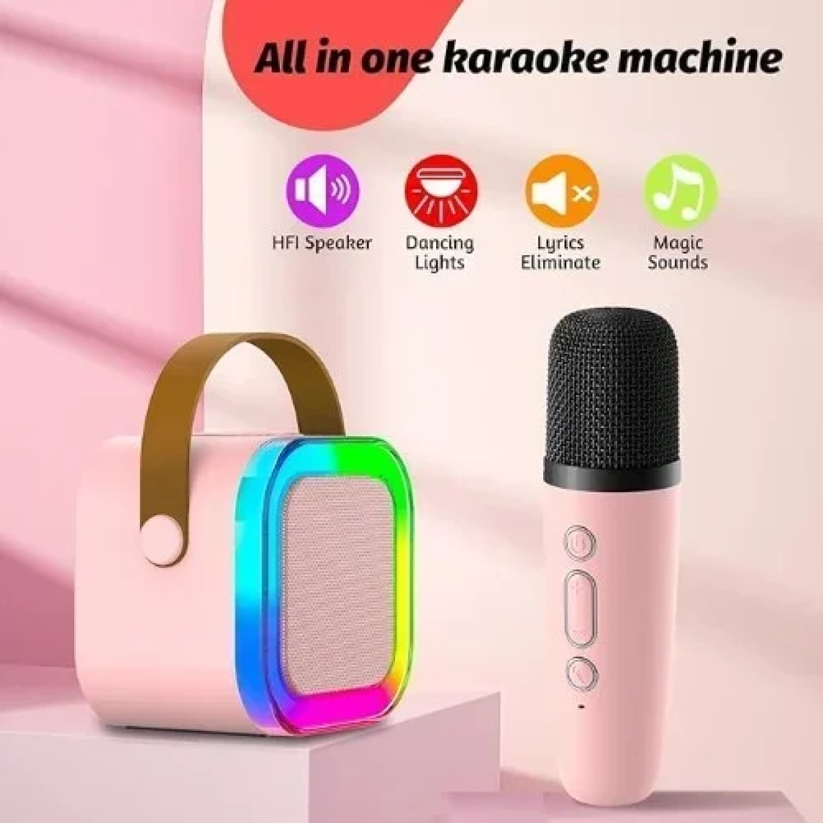Λαμπάδα Ασύρματο Ηχείο Bluetooth με 2 μικρόφωνα Karaoke K12 Ροζ - Image 2