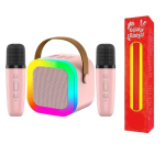 Ασύρματο Ηχείο Bluetooth με 2 μικρόφωνα Karaoke K12 Ροζ και ΔΩΡΟ η λαμπάδα