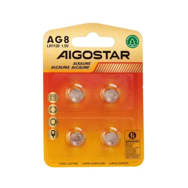 Μπαταρίες Κουμπί AG8 LR1120 LR55 1,5V 4τμχ Aigostar