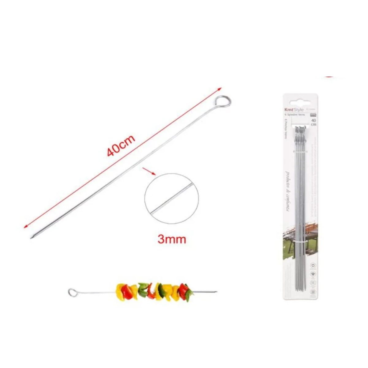 BBQ sticks μεταλλικά σετ 6 τεμαχίων 40cm