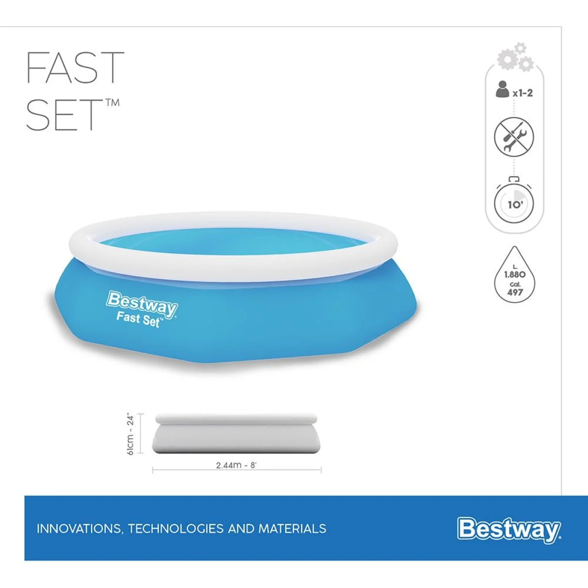 Bestway Στρογγυλή Φουσκωτή Πισίνα 244x244x61εκ. Fast Set Μπλε 57448