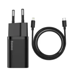 Baseus Wall Adapter USB-C to Lightning Cable & USB-C Μαύρο (Super Si) TZCCSUP-B01
