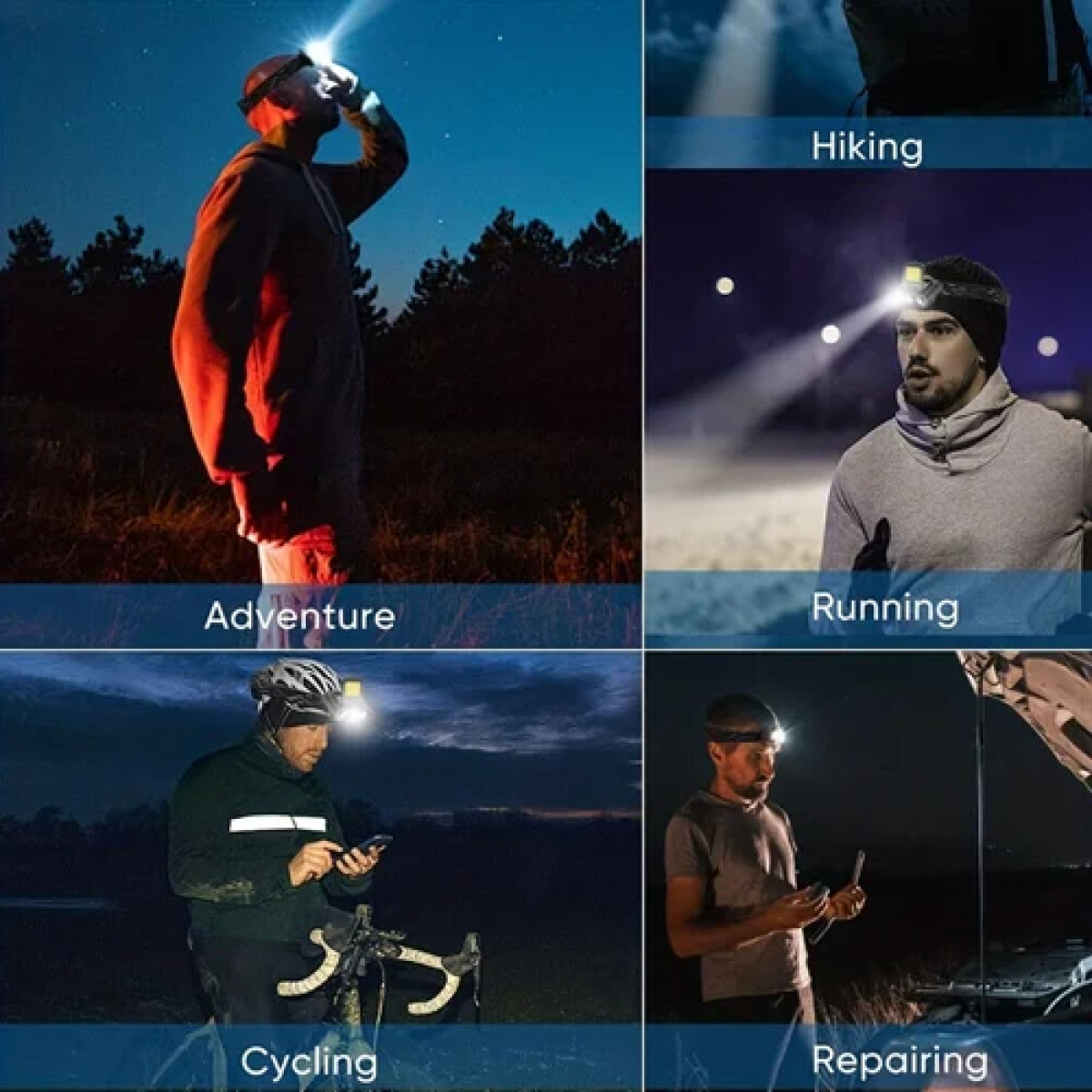 Επαναφορτιζόμενος φακός κεφαλής LED 3.7V 500mAh - μαύρο - Image 5