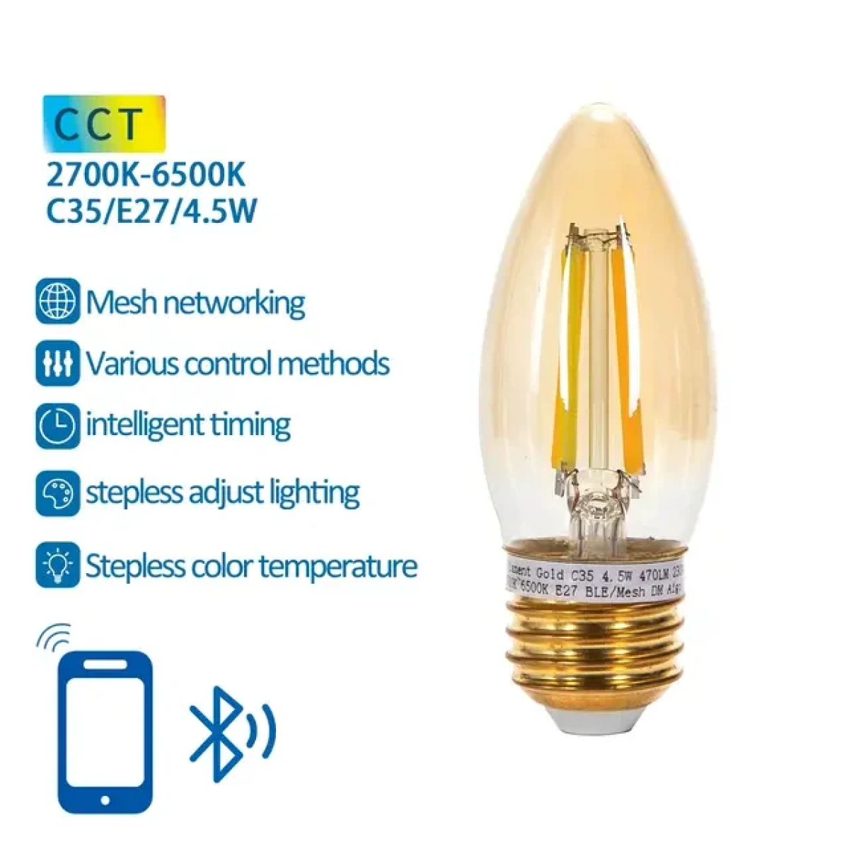 Έξυπνη Λάμπα Bluetooth Mesh C35 4,5W CCT Aigostar