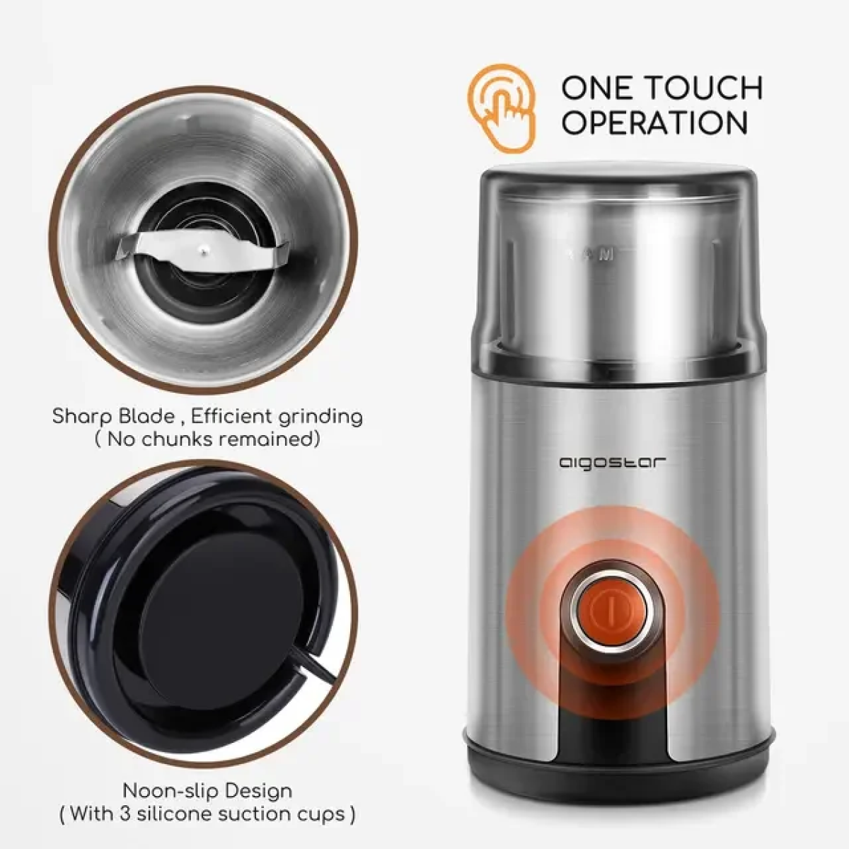 Ηλεκτρικός Μύλος Καφέ 200W Inox Aigostar Coffee Grinder