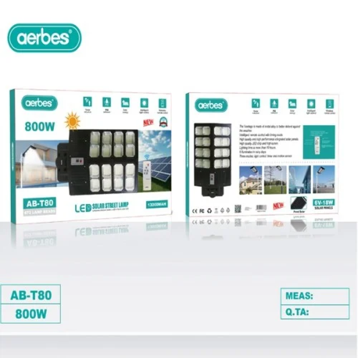 Ηλιακός Προβολέας LED 800W με τηλεχειριστήριο Aerbes AB-T80