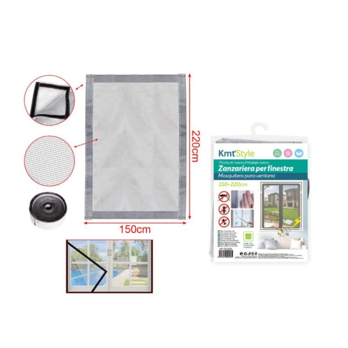 KMT Style Σίτα Παραθύρου Σταθερή 150x220cm Γκρι