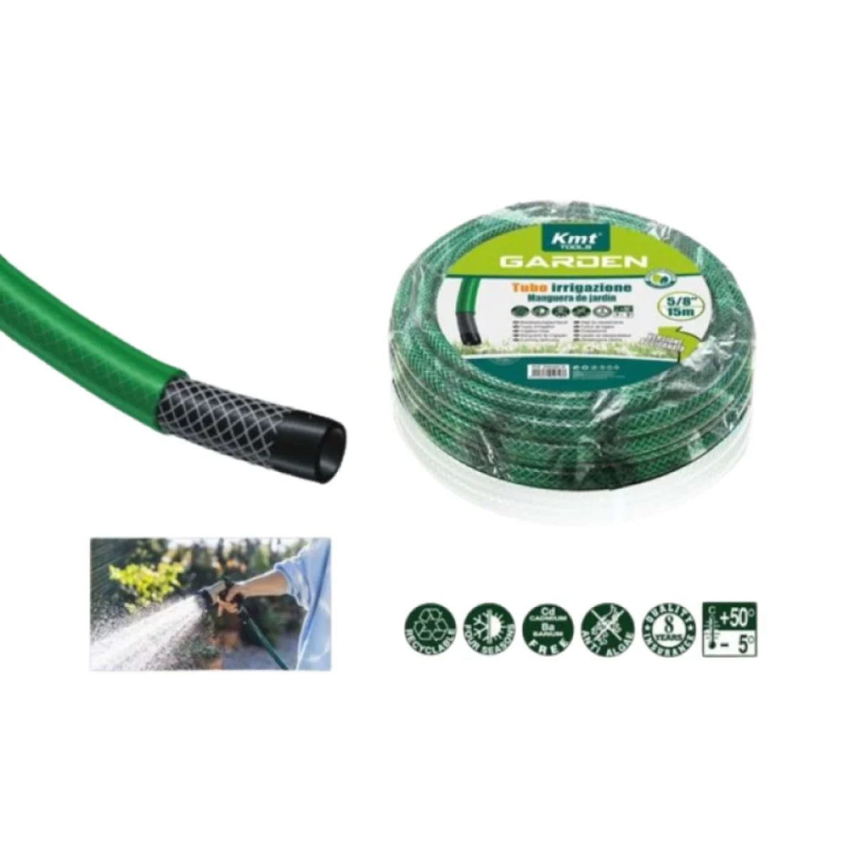 KMT Tools Λάστιχο Ποτίσματος 15m Διαμέτρου 5/8” Πράσινο