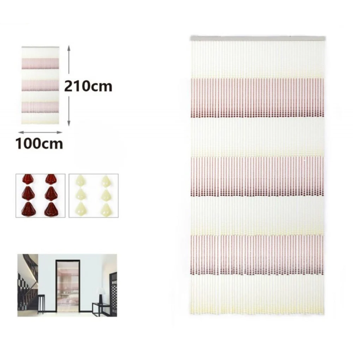 Κουρτίνα Πόρτας με Πολύχρωμες Χάντρες PVC 100x210cm – Αντικουνουπική & Διακοσμητική 296427