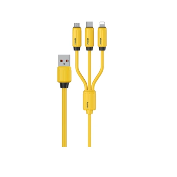 Πολυχρηστικό καλώδιο 1.2m 66W USB σε Lightning/ Type-C/ Micro Fast Charging Data Cable WDC-30 κίτρινο
